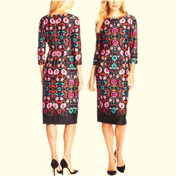 Eliza J Floral Midi Quarter Sleeve Sheath Dress sz 8 - Picture 2 of 9